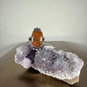 Handmade Silver Ring With Brown Jasper Gemstone Statement Jewelry Size 8.5